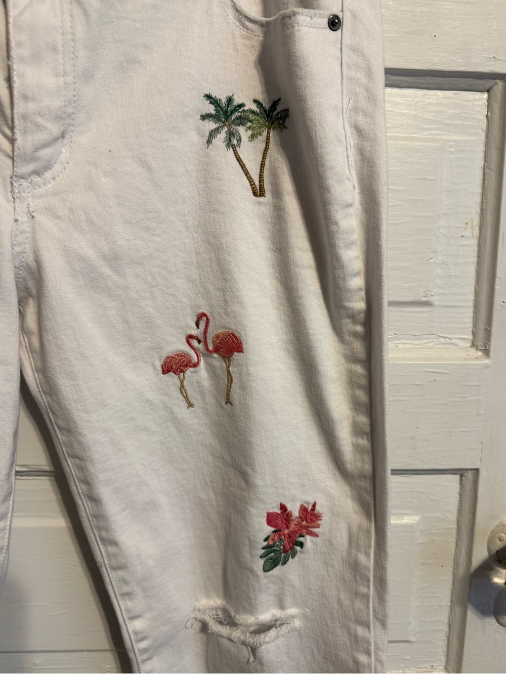 Standard GraceWhite Embroidered Flamingo Jeans - Women's Casual Slim Fit size 12 - Picture 4 of 4